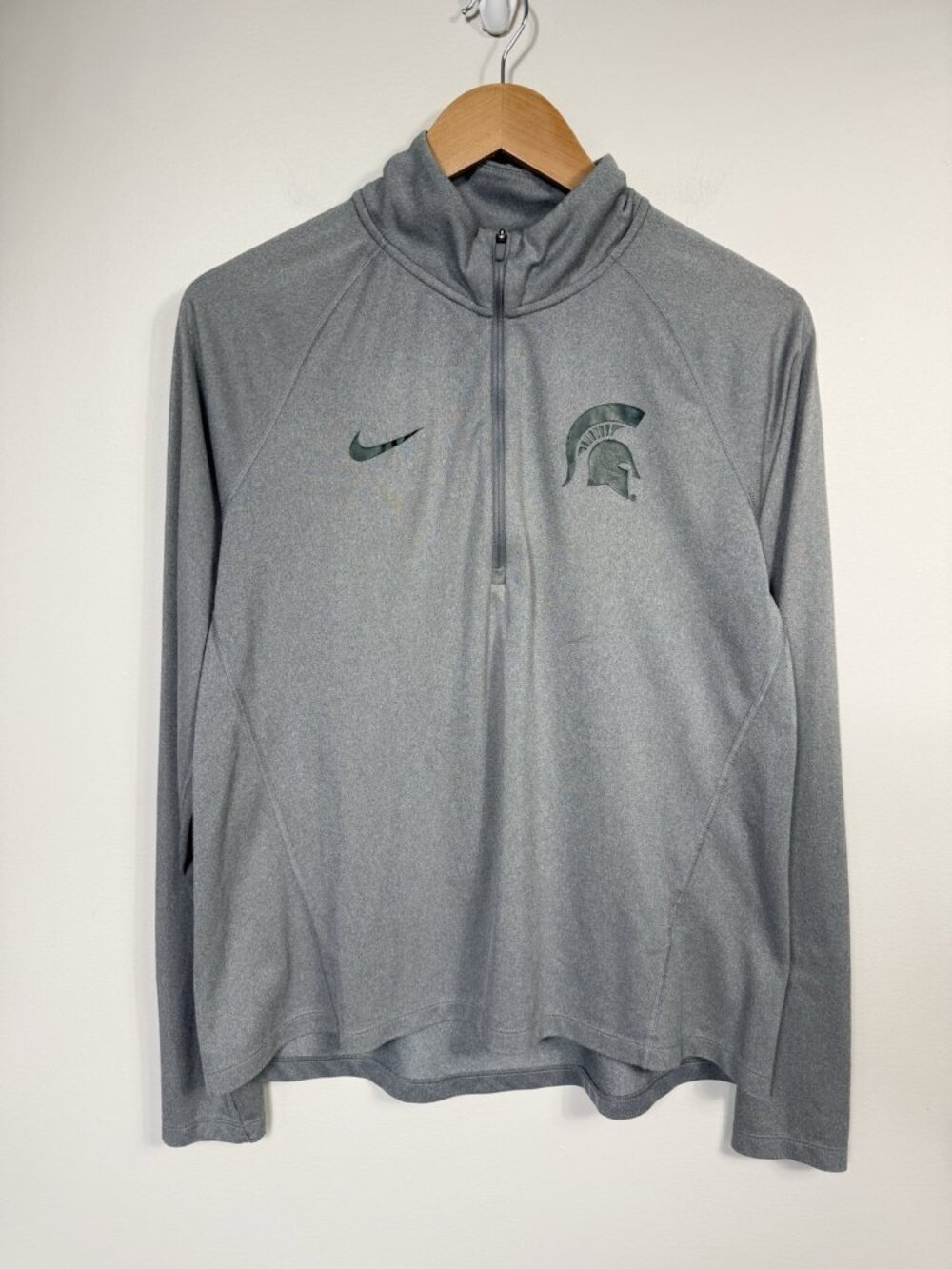 Nike MICHIGAN STATE Spartans Large MSU 1/4 Zip Pullover Shirt Top Gray Logo